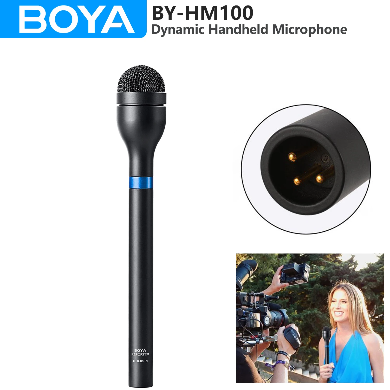 BOYA BY-HM100 Dynamic Handheld Microphone for XLR Devices Wireless  Microphone Interviews ENG Speech Streaming Youtube Recording