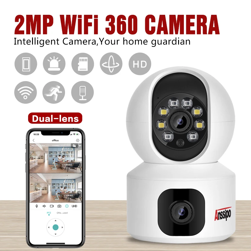 

IP-камера видеонаблюдения с двумя объективами, Wi-Fi, 1080P