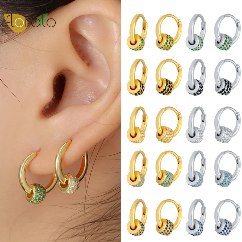 

925 Sterling Silver Needle Colorful Small Gemstone Chunky Beaded Shape Zircon Circle Hoop Earrings Fine Jewelry For Women Girls