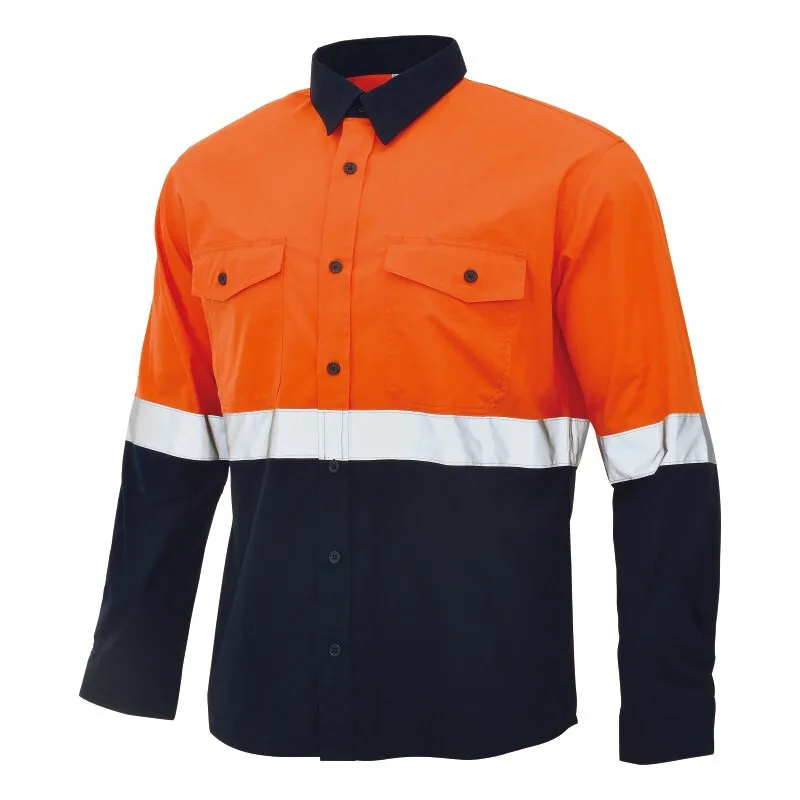 Two Tone Long Sleeve Safety Work Shirt Reflective Workwear 100% Cotton  Orange Navy Safety Shirts With Hi Vis Tapes - Safety Clothing - AliExpress