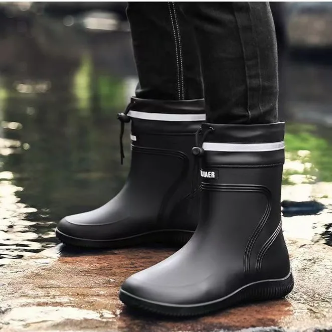 Bottes de pluie mi-mollet unisexes grandes tailles PVC antidérapantes chaudes travail pêche