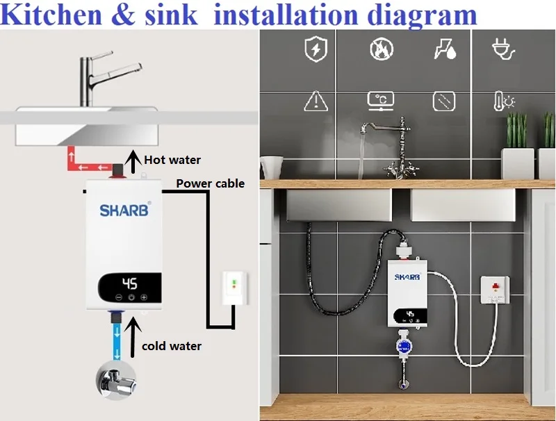 Încălzitor de apă electric instantaneu Încălzitor de baie Mașină de apă caldă rapidă, inteligentă, temperatură constantă, spălat bucătărie_voghion.com