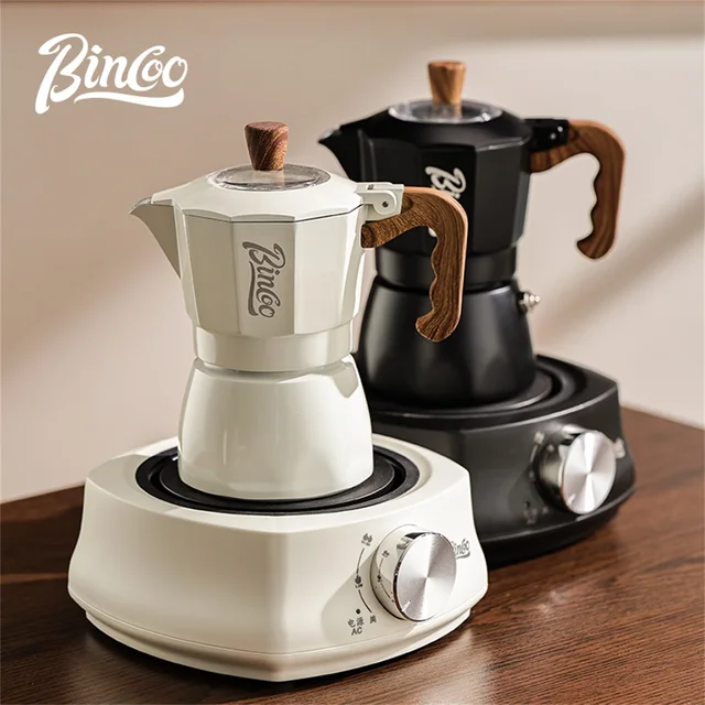 Bincoo Manual Coffee Maker Set, Dual Valve Moka Pot & Electric Heater, Compact Home Espresso Machine 1