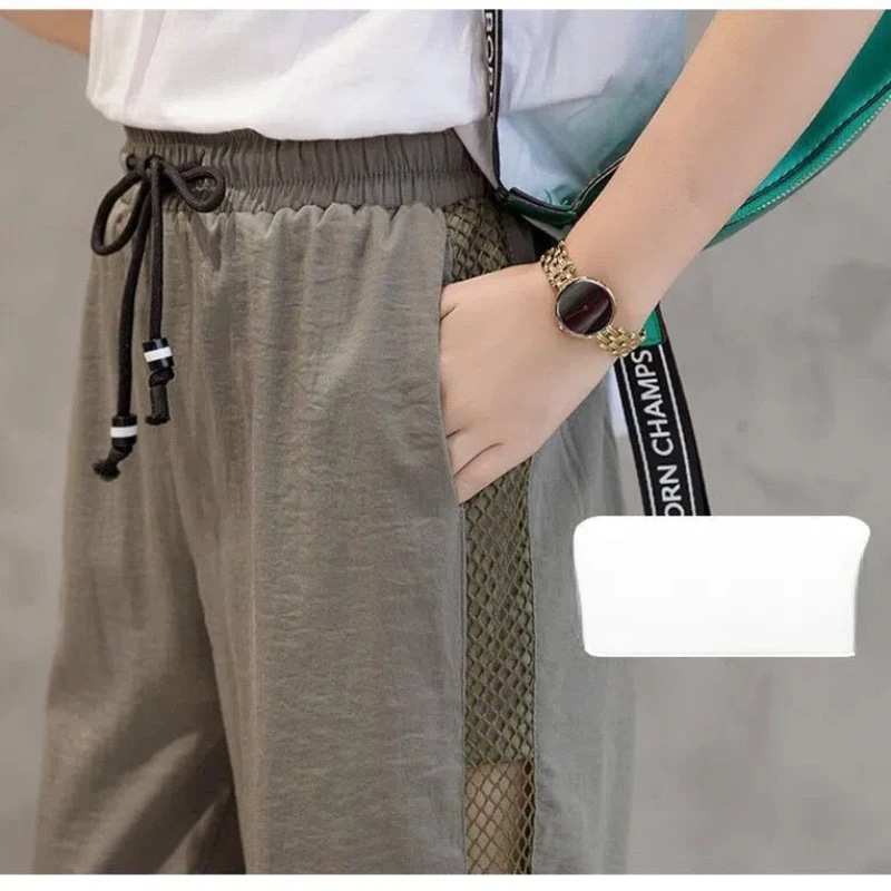 Drawstring Women's Clothing Spring Autumn Solid Color Elastic High Waist Pockets Trousers Hollow Out Gauze Bloomers Casual Pants