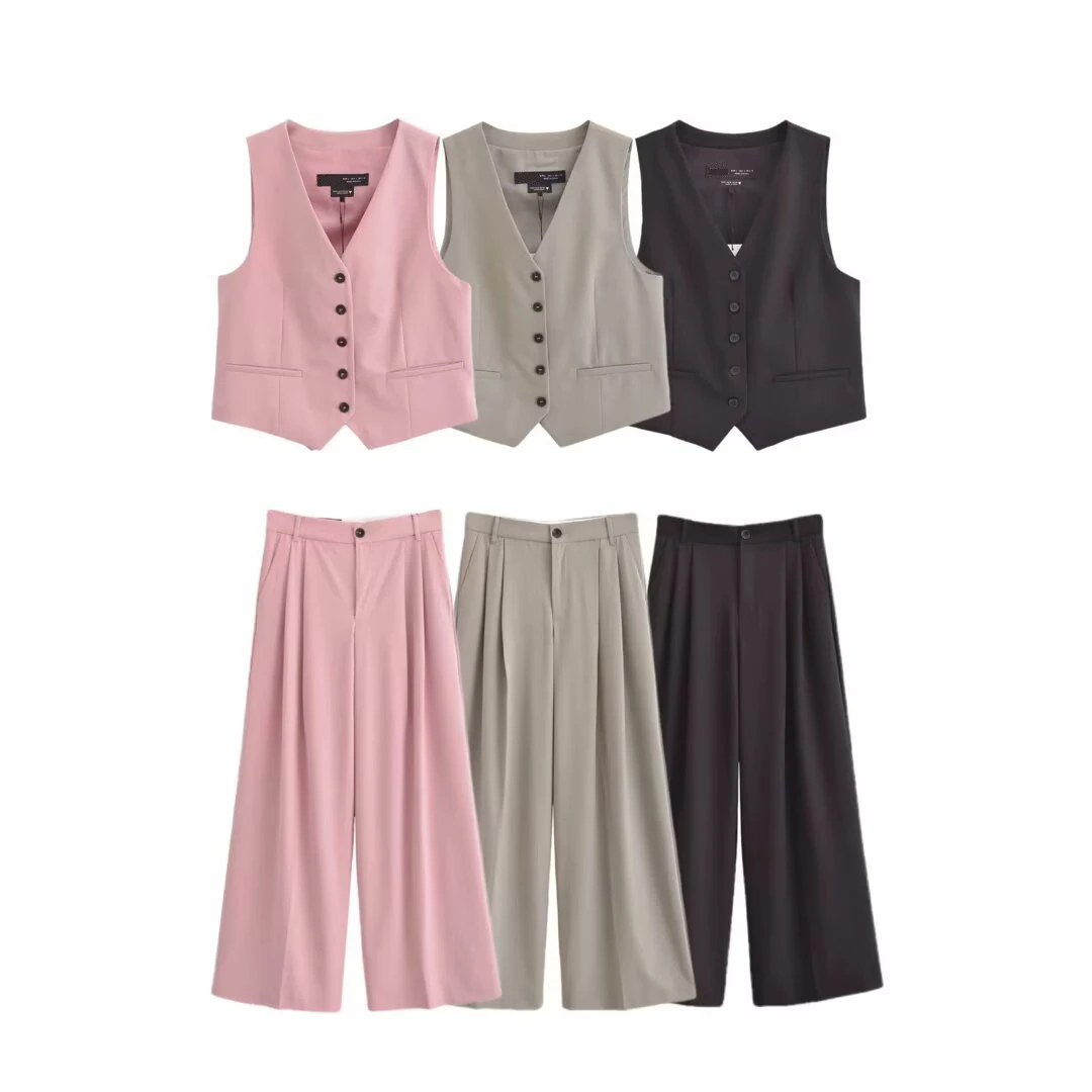 Tangada Women Black Wide Leg Suit Pants Trousers Lady Pants 6P0109