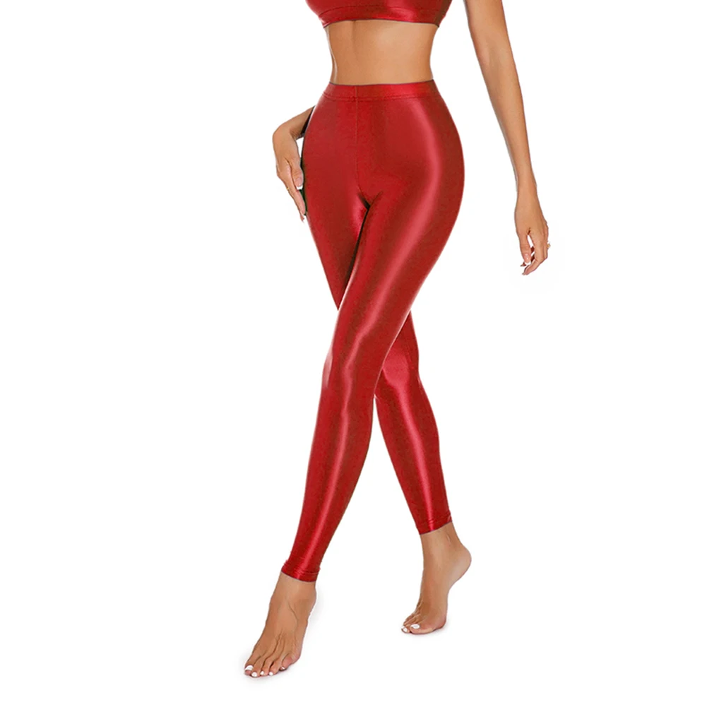 

Sexy Womens Satin Glossy Stretchy Shiny Wet Look Leggings Dancing Yoga Pants Ladies Lingerie Pantyhose Sensual Slimming Tights