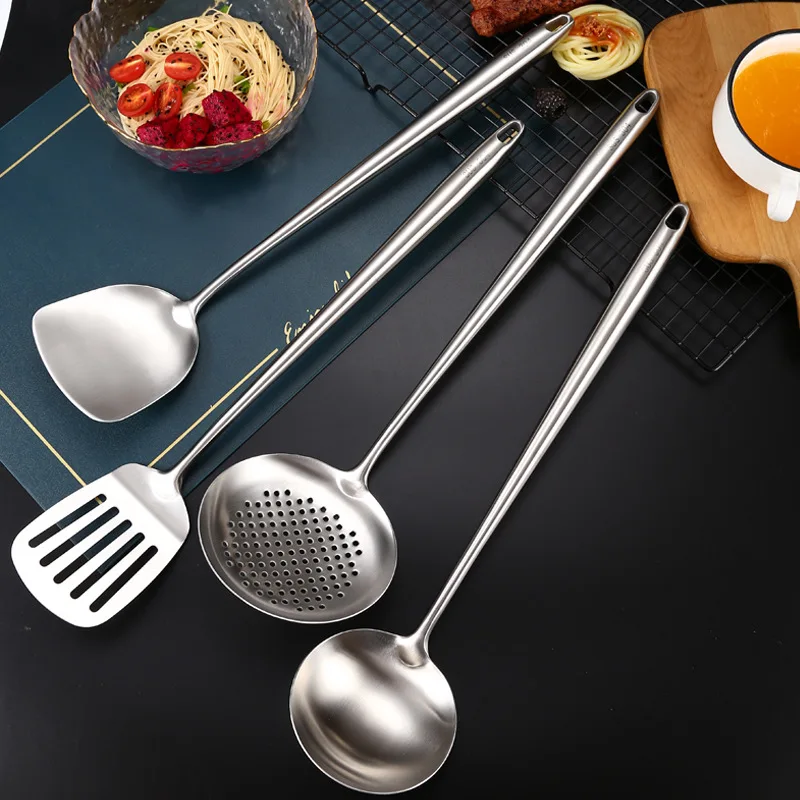 304 Stainless Steel Soup Spoon Cooking Spatula Long Handle Cookware Set Household Colander Frying Shovel Kitchen Gadgets
