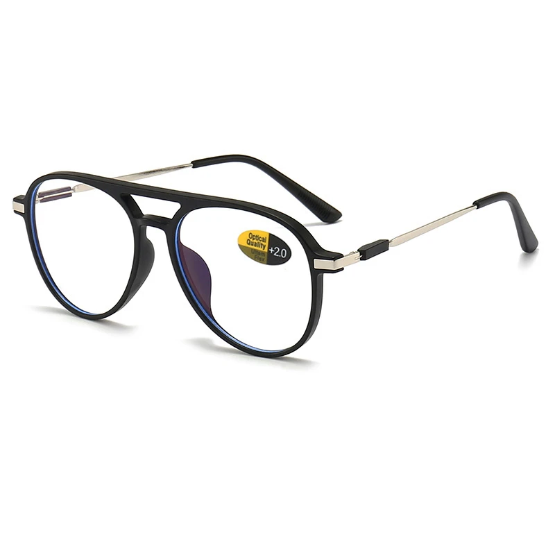 Reading Glasses Men Women Anti Blue Light Eye Glasses Fashion Double Bridge Oversized Round Frame Hyperopia Eyewear +100 To +400