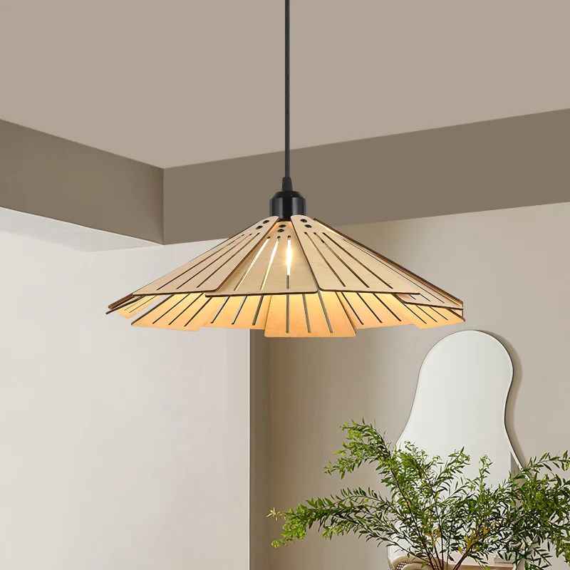 

Nordic Umbrella Shaped Restaurant Lights LED Wooden Chandeliers Japanese Retro Bedroom Lights Wooden Chandeliers for Homestays