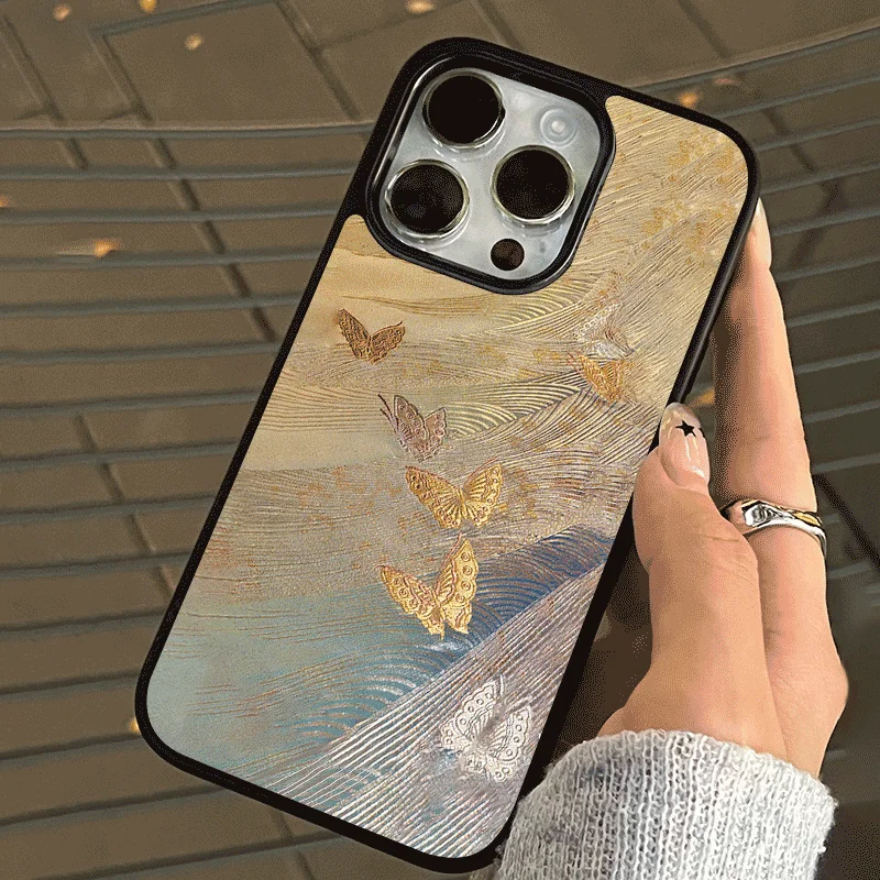 Dreamy Gold Black Edge Kawaii Vintage Soft Phone Case