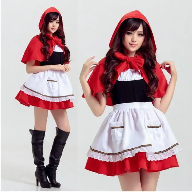 

1 Set Sexy Cosplay Little Red Riding Hood Fantasy Uniforms Halloween Costumes For Women Fancy Dress