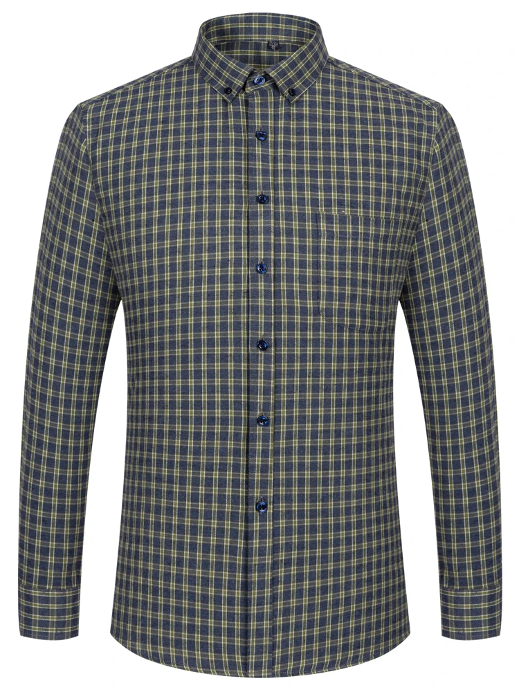 

Men's Cotton Flannel Standard-fit Long Sleeve Brushed Shirt Single Pocket England Style Versatile Casual Plaid Striped Shirts