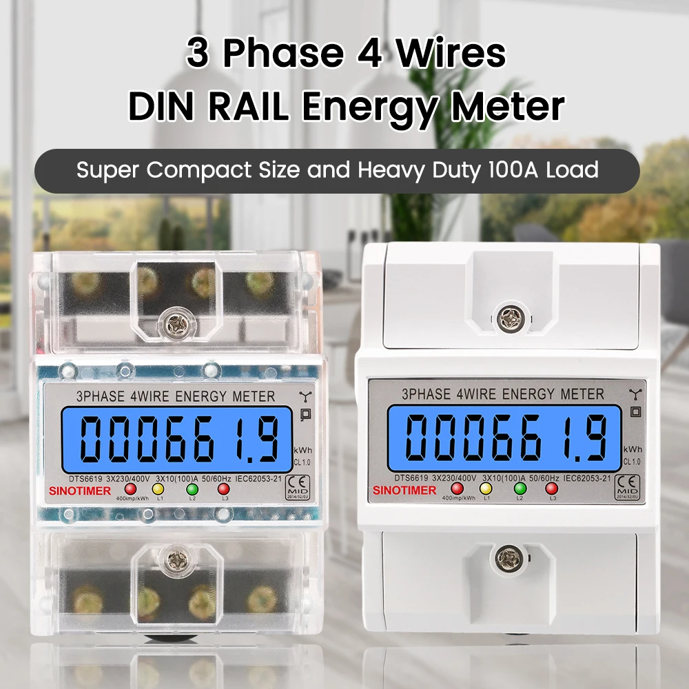 

DTS6619 100A Guide Rail LCD Digital Display with Backlight Power Meter in Energy Meters Smart Electric Meter 3 Phase Kwh Meter