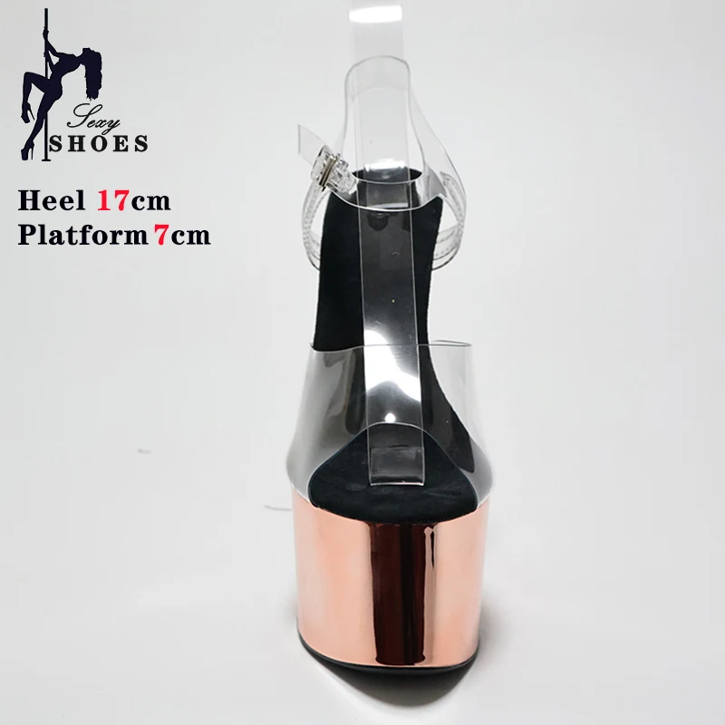 17cm Shiny Electroplated Heel Women Sandals Size 43 Red Stiletto Heel 7cm Platform Ankle Strap High Heel Nightclub Women's Shoes