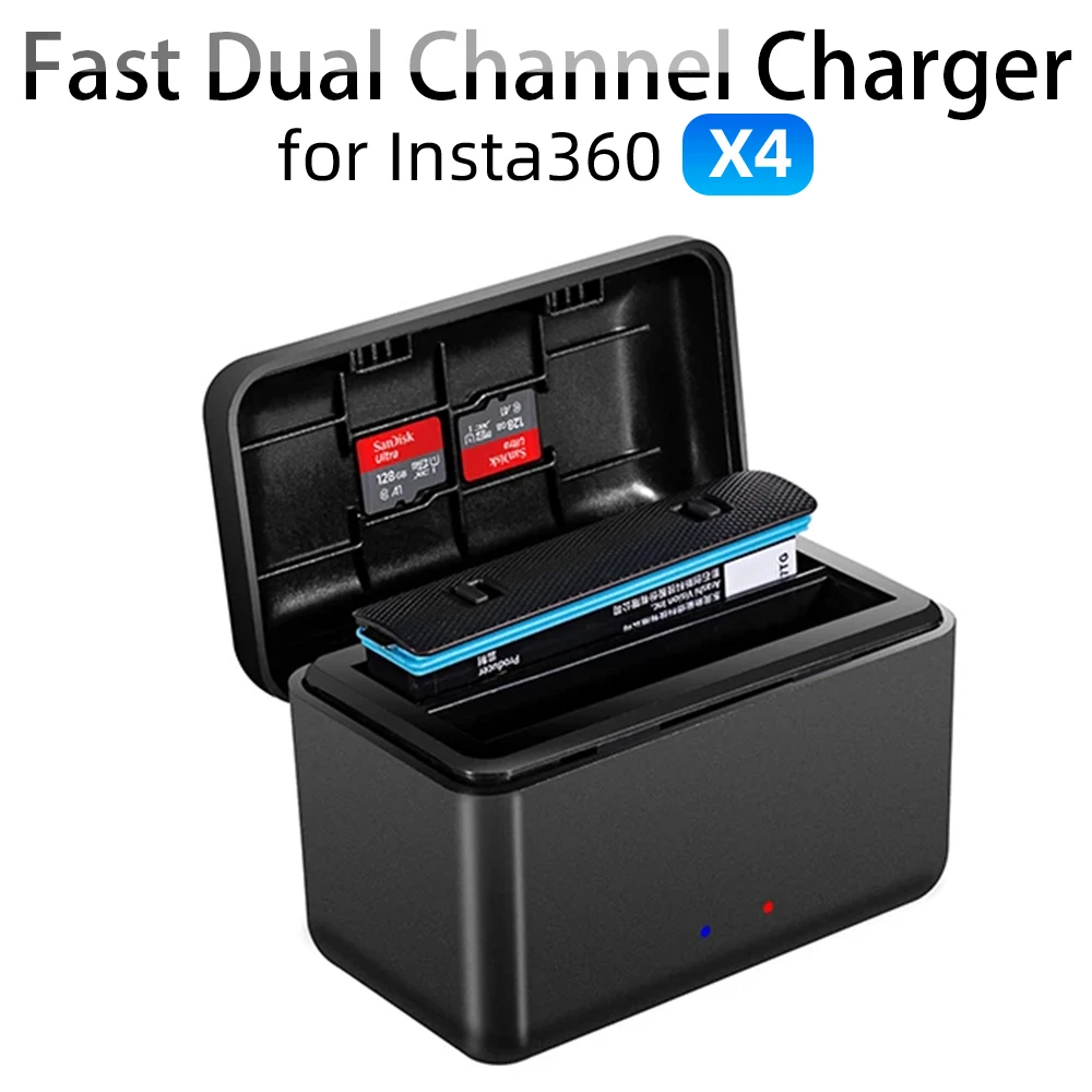 

Battery Charger for Insta360 X4 Portable Fast Dual Channel Charging for Insta 360 X4 Charging Case Camera Accessories