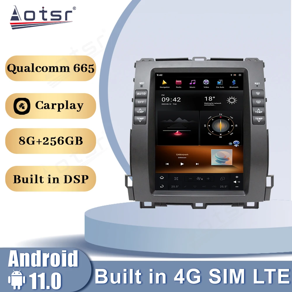 

Android 13 Qualcomm для Toyota Land Cruiser Prado 120 2002-2009 Lexus GX470 автомобильный радиоприемник, мультимедийный плеер GPS CarPlay, головное устройство