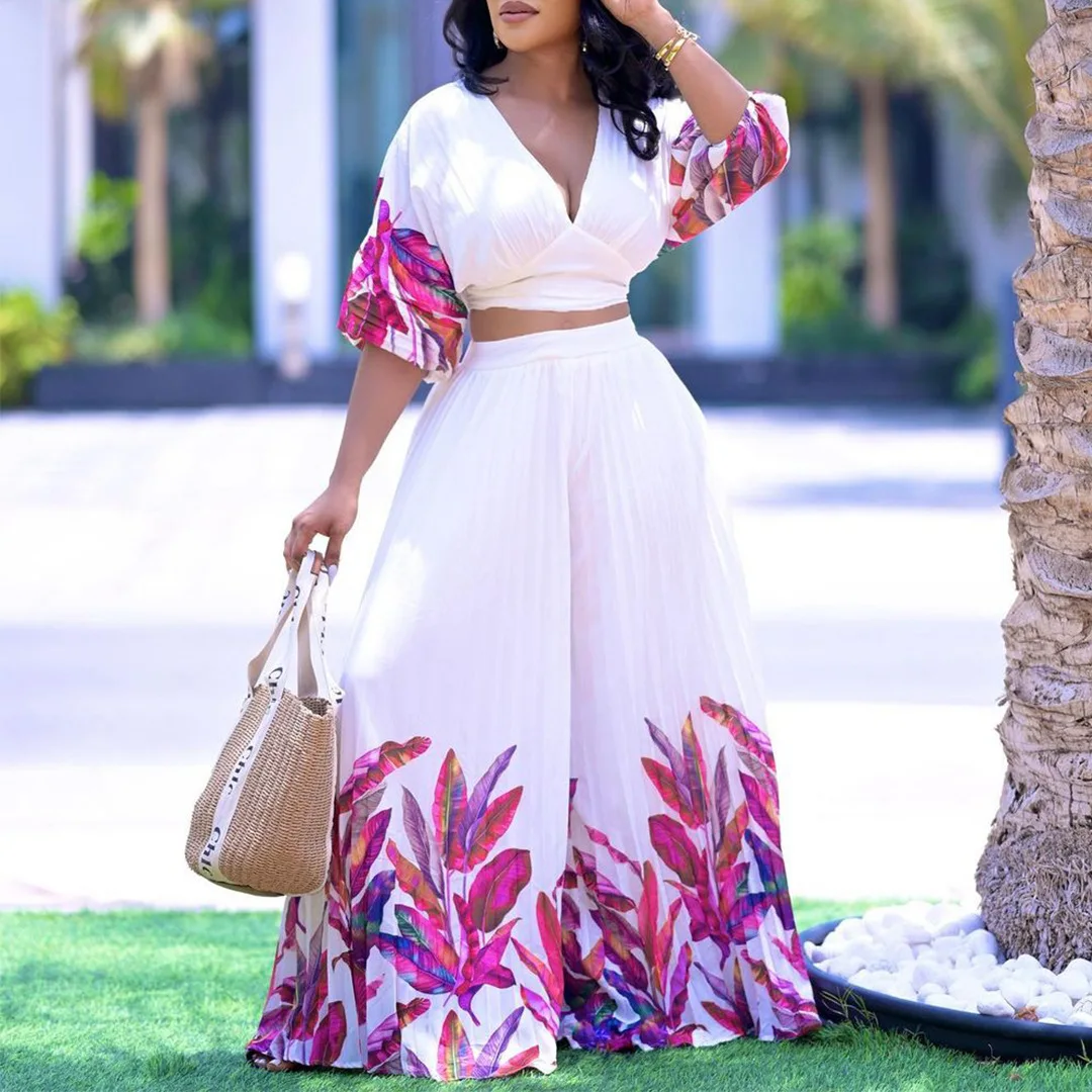 

2 Piece Set Plus Size Women Clothes African Dashiki Ankara Outfits 2023 Summer Fashion Casual Print Tops Pants Trousers Suits