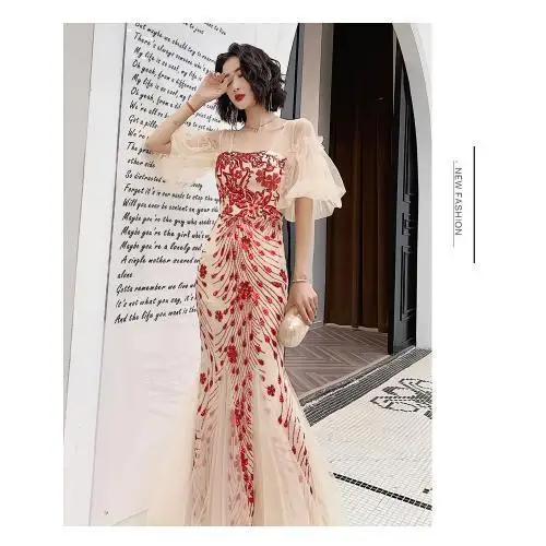

Harajpee Fishtail Feminine Queen Dresses 2024 New Banquet Style Strapless Long Dress Goddess Evening Socialite Hosts Vestido