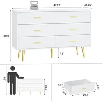 6 Drawer Dresser for Bedroom, Wooden Double Dresser with Gold Handles, Modern Chest Dresser with Deep Drawers for Living Room 2