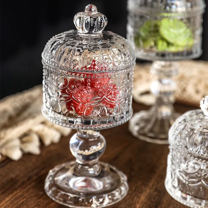 Light Luxury Relief Glass Jar Delicious Afternoon Tea Snacks Cups Household Cute Candy Jar Creative Desktop Storage Ornament 3