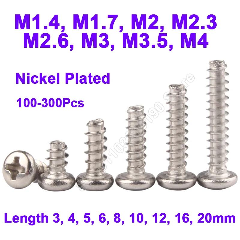 

Mini Micro Small Cross Recessed Phillips Round Head Self-tapping Screws Flat Tail Carbon Steel M1.4,M1.7,M2,M2.3,M2.6,M3,M3.5,M4
