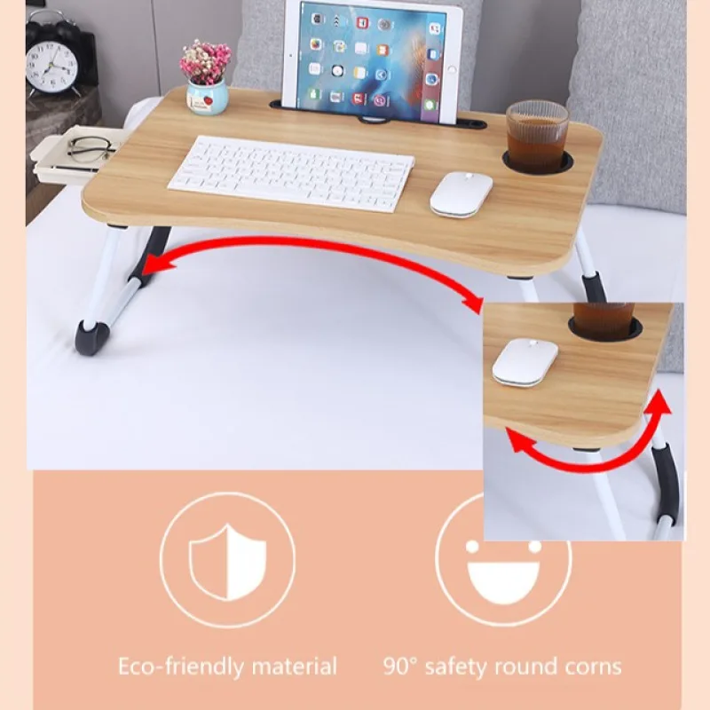 Home Foldable Bed Lazy Table Fashion Casual Simple Folding Small Table Student Dormitory Laptop with Tray Cup Holder