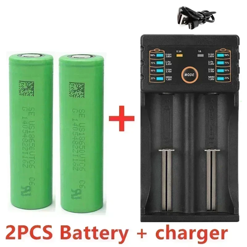 Rechargeable lithium-ion battery 18650 3.7V 3000mAh VTC6 30A including charger package flashlight toy choice