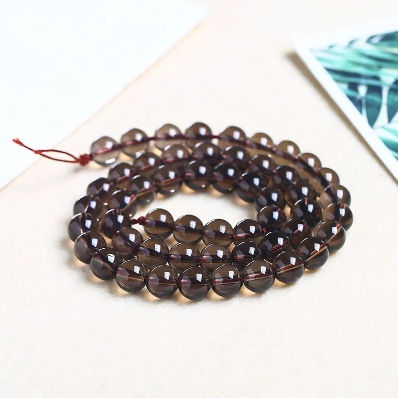 Genuine Natural Smoky Quartz Round Smooth Clear Crystal Beads Loose Spacer Bead For Jewelry Making Bracelet Necklace Accessory 5