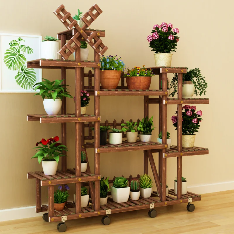Wood Flower Rack Plant Stand Shelves Bonsai Display Shelf Indoor Yard Garden  Plant Shelves Patio Balcony Flower Stands