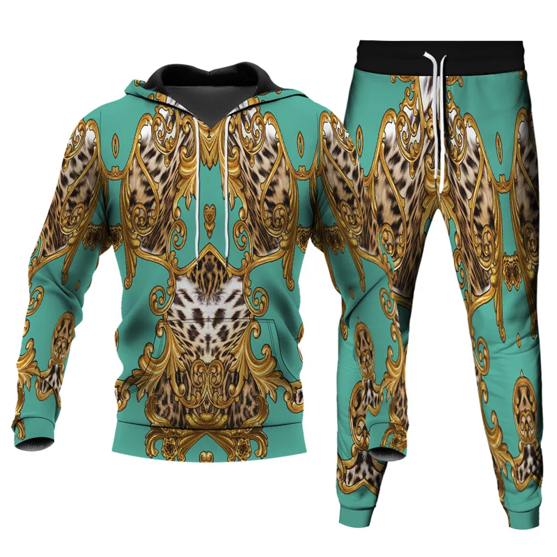 Leopard Zebra Pattern 3D Printed Tracksuits Men's 2 Piece Set Hoodies Sweatpants Streetwear Casual Two Piece Male Oversized Suit