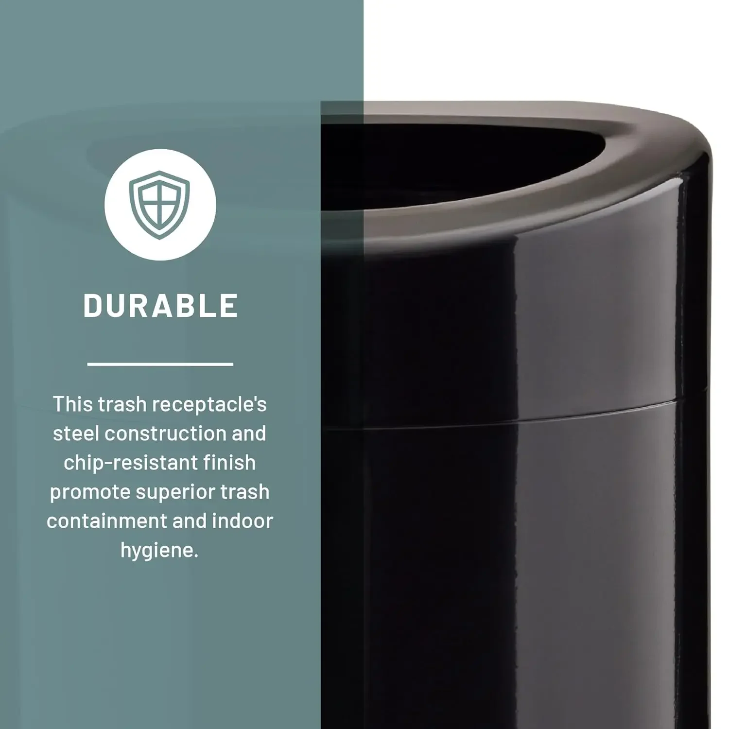 Modern Trash Can, Durable, Puncture-Resistant Stainless Steel, 14 Gallon, Black
