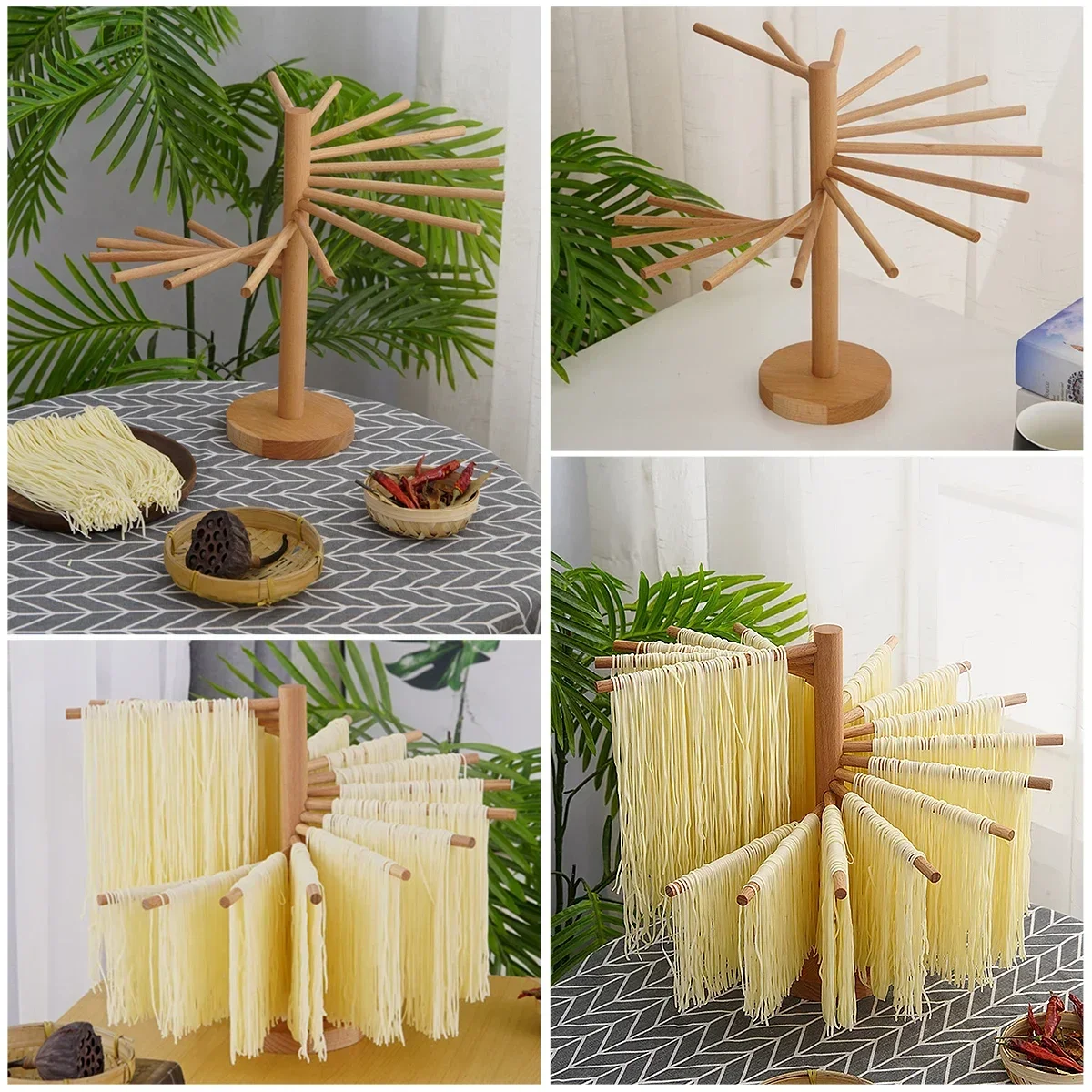 Collapsible Pasta Drying Rack Wooden Spaghetti Stand Dryer with 16 Suspension Rods Homemade Fresh Noodle Hanger Easy Storage pasta drying rack pasta rack