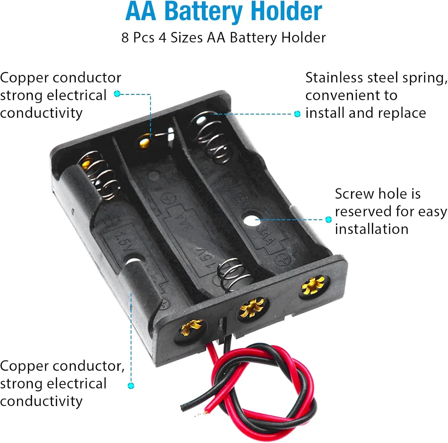 4PCS DIY AA Battery Holder Storage Box Case Leads 1X 2X 3X 4X Multi Purposes LR6 Container + Lead Cables