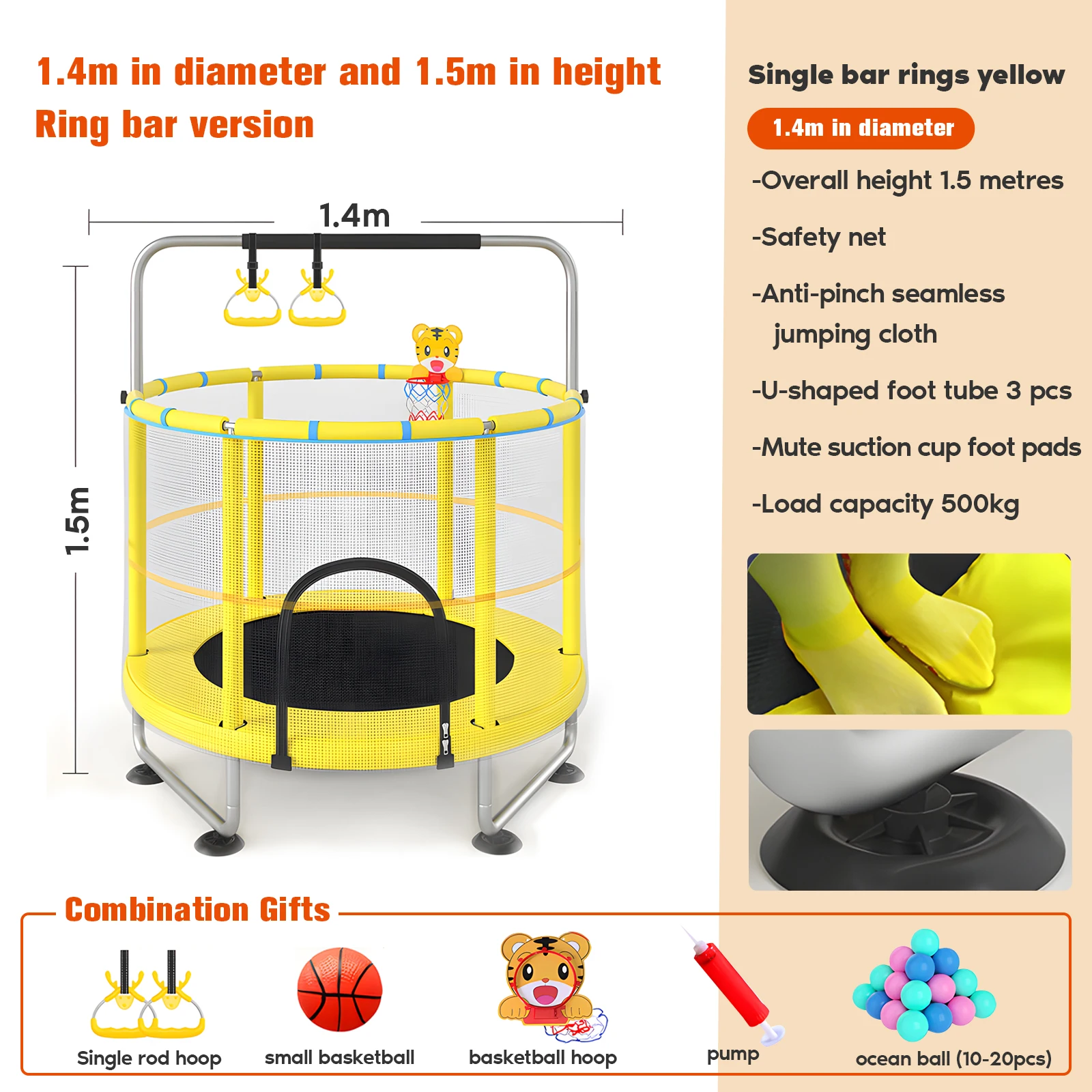 Indoor Trampoline for Kids Ages 1-8, 55" SmallOutdoor Toddler Trampoline with SafetyEnclosure Net, No-Gap Safe Design 6