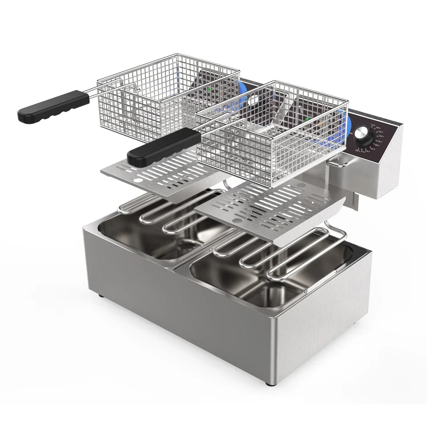 Commercial Electric Deep Fryer Dual Tank Stainless Steel Deep Fryer 2 Basket Countertop Fryers For Home Kitchen And Restaurant
