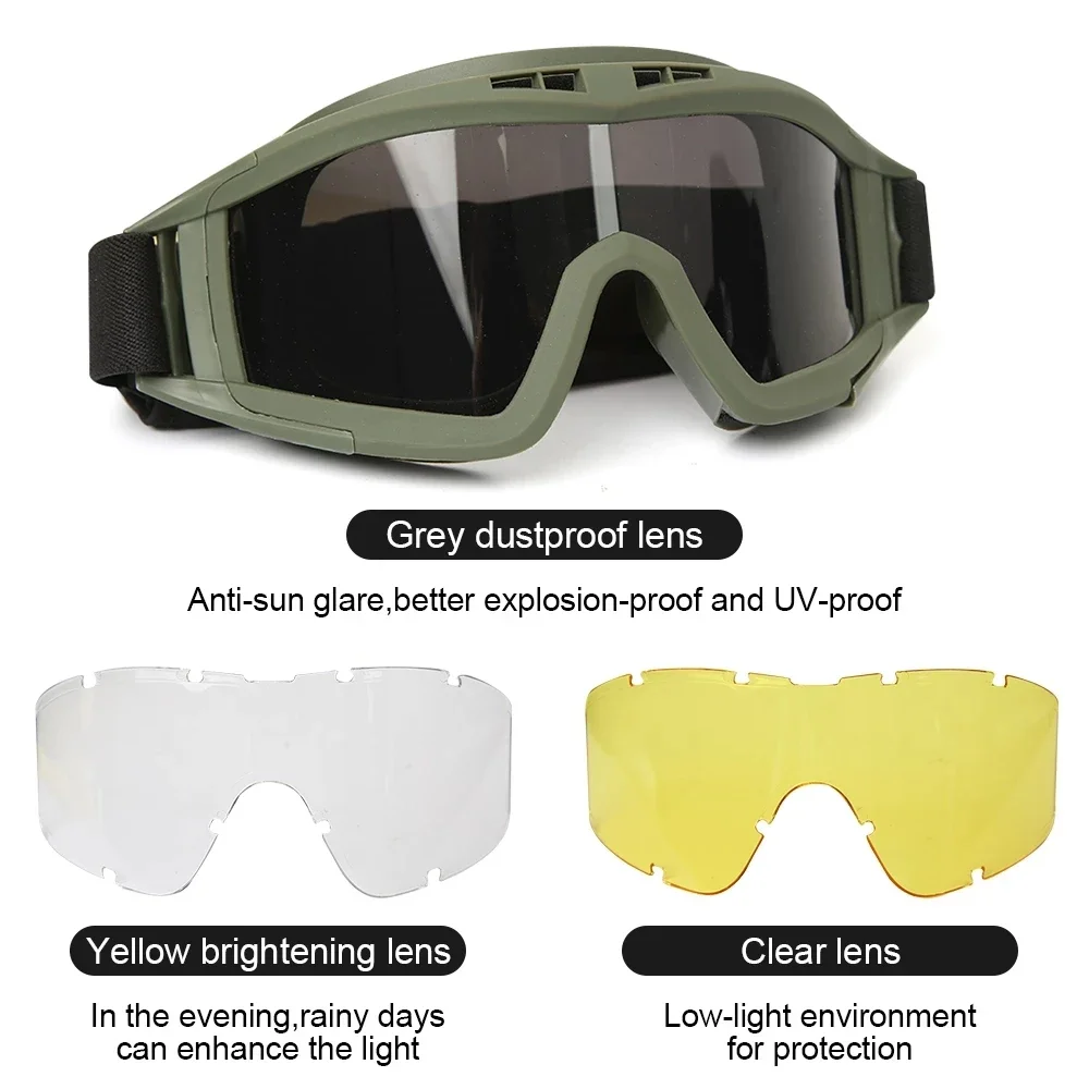 Tactical Goggles Mountaineering Shooting Sunglasses Windproof Sand Control Motocross CS Glasses 3 Lenses Replaceable Motorcycle 3