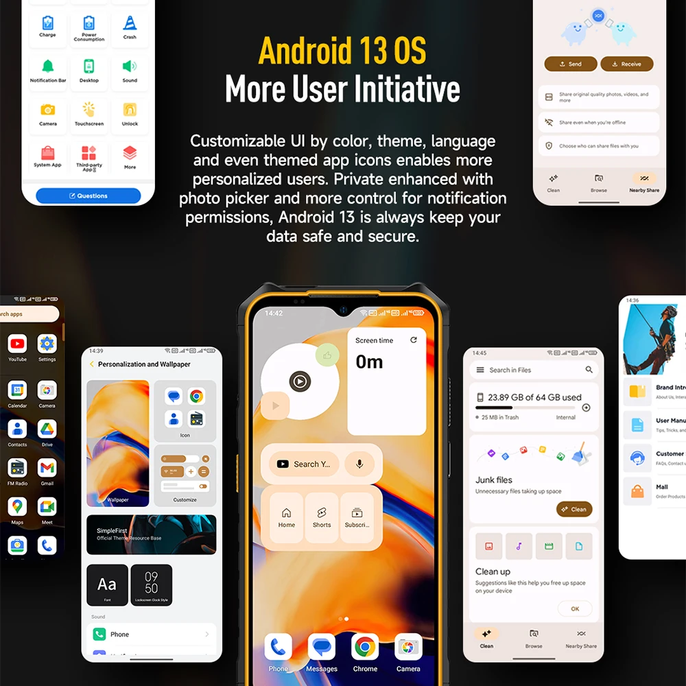 Original Ulefone Power Armor X13 Rugged Smartphones Android 13 6.52 Inch 12GB+64GB 50MP 6320mAh Dual 4G VoLTE Cell Phone GPS NFC