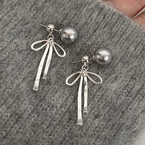 

PONYKISS 925 Sterling Silver Pearl Bowknot Pendant Stud Earrings for Women Cute Fine Jewelry Minimalist Removable Accessories