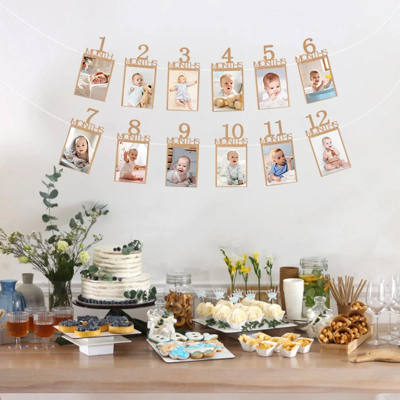 1-12 Month Baby Photo Banner 1st Boy Girl Birthday Party Bunting Garland Photo Props One Year First Birthday Decoration Supplies For party decorations,birthday banner