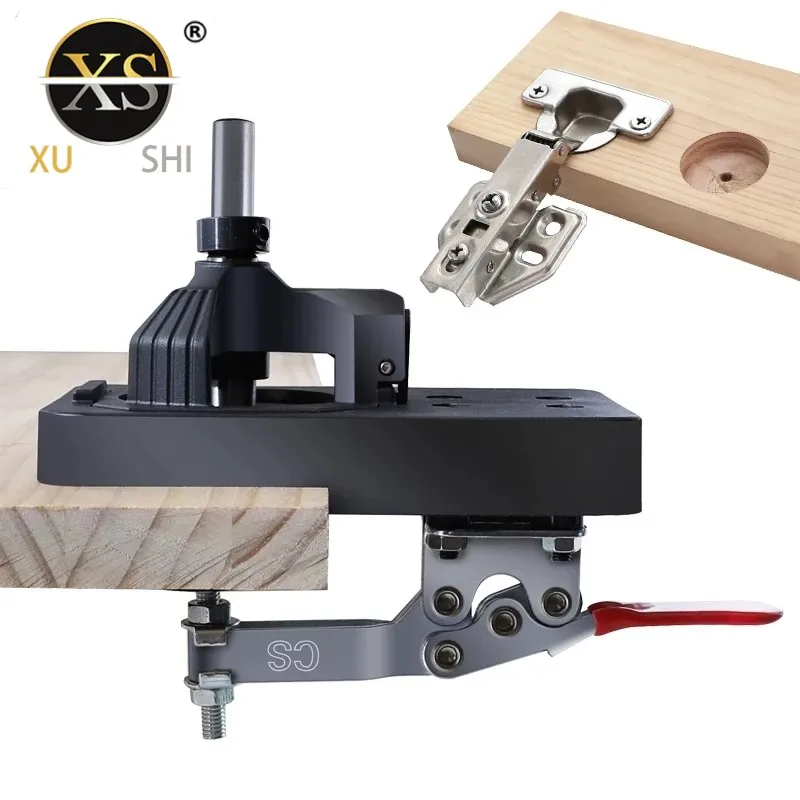 Concealed 35mm Hinge Jig Cabinet Door Hinge Hole Opener Locator ABS Wood Jig with Forstner Bit for DIY Woodworking 35mm concealed hinge boring jig wood furniture door cabinets hinge installation tool hinge hole drilling guide for carpentry