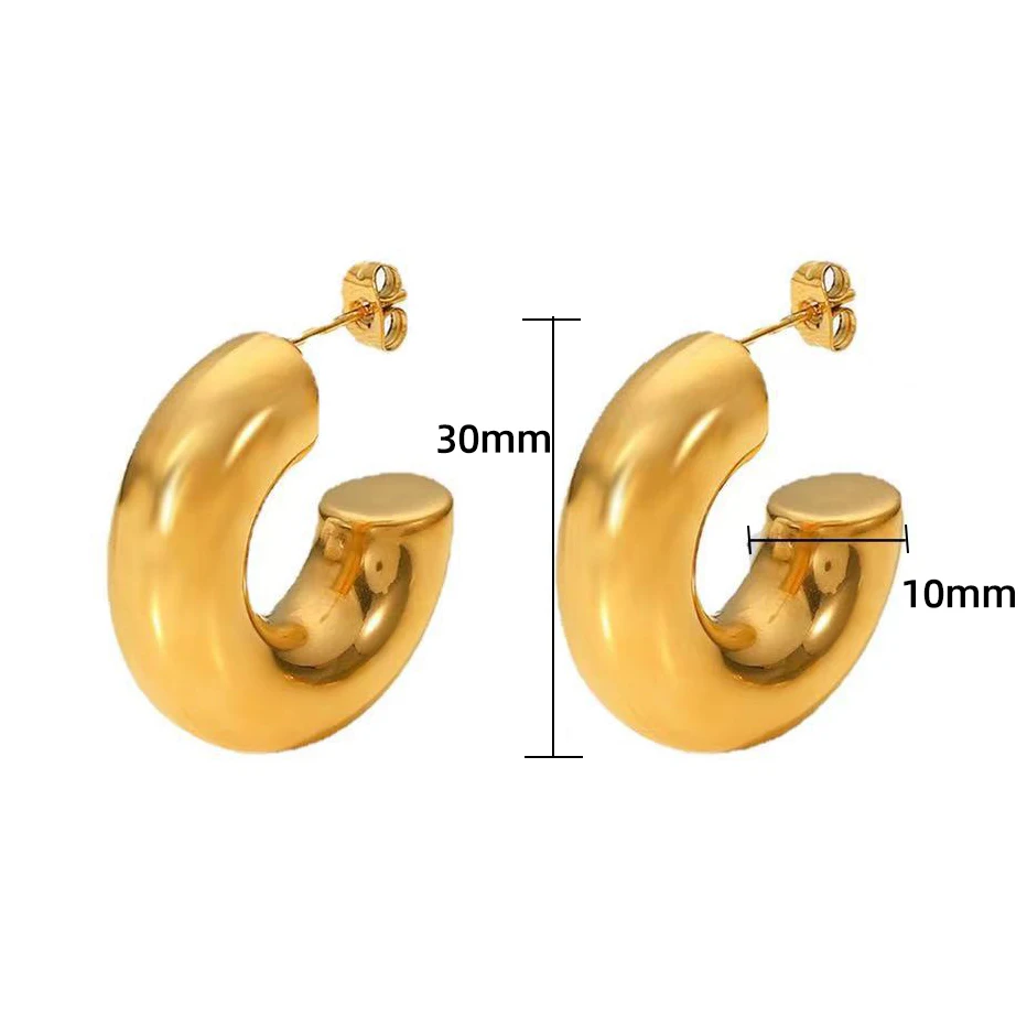 Punk Classics C Shape Open Round Circle Chunky Hoop Earrings Fashion Women Stainless Steel Smooth Thick Tube Huggie Ear Rings