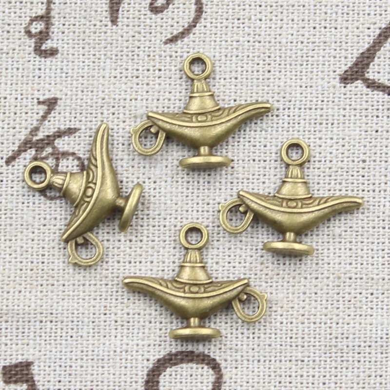 10pcs 매력 알라딘 매직 램프 지니 22x18mm 골동품 만들기 펜던트 빈티지 티벳 청동 실버 색상 DIY 수제 보석