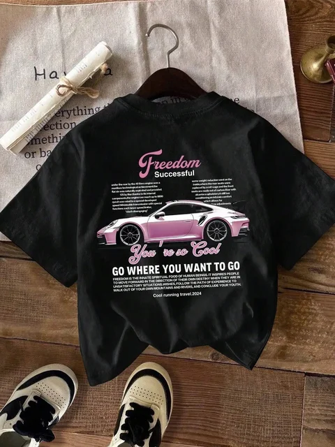 Car Print T Shirt Theme Casual Streetwear Unisex Women Men High Quality Casual Women's Clothing Top Tees 1
