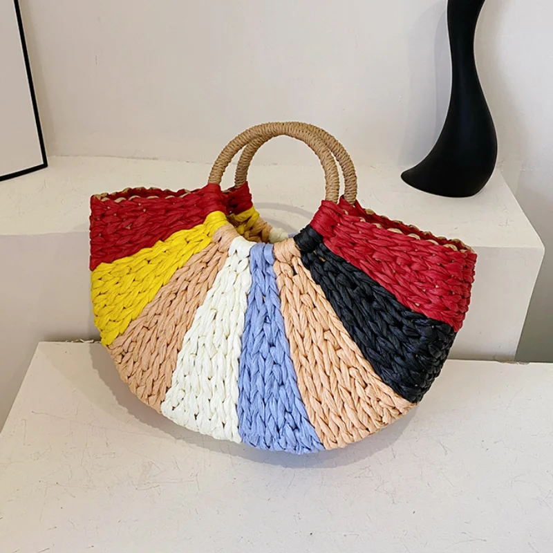 

Summer Woven Tote Bags for Women 2024 New Fashion Simple Basket Handbag High Quality Large Capacity Vacation Casual Female Bag