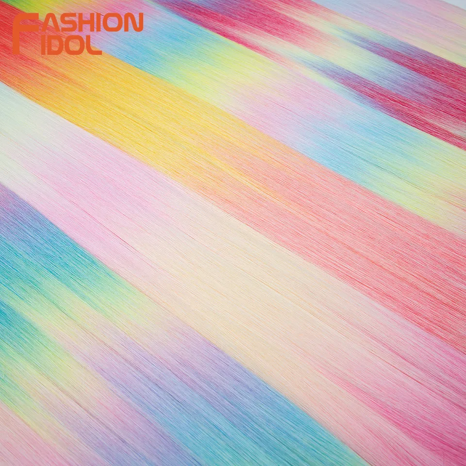 FASHION IDOL 28 inches 300g/3pcs Straight Hair Bundles Crochet Hair Synthetic Braiding Hair Ombre Rainbow Braids Hair Extensions 6