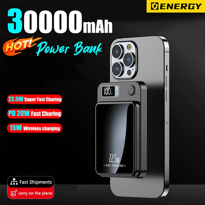 Magnetic Wireless Power Bank 100000mAh 22.5W Fast Charging External Battery Charger for Huawei Samsung iPhone 12PD 20W Powerbank