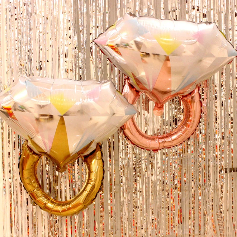 4/2 Stück Hochzeitsdekoration Diamantring Folienballons Verlobung Ehering geformter Ballon Brautparty Junggesellinnenabschied Zubehör – Detail 7
