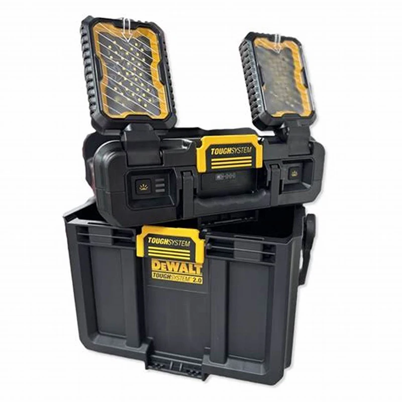 DEWALT DWST08061 2.0 TOUGHSYSTEM Adjustable Work Light With Storage 2-In-1 Featuring LED Heads Compact Storage Box 2