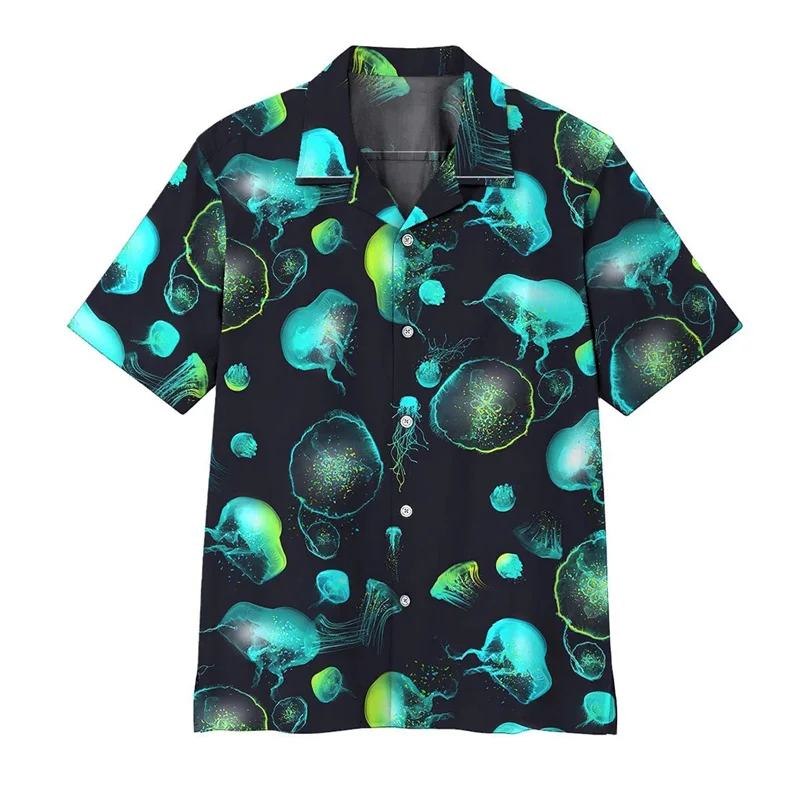 

Men's Fashion Summer T-Shirts Hawaiian Jellyfish 3d Print Cozy Casual With Button Shirts Short Sleeve Beach Oversized Shirts