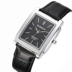 Luxury Vintage Square Men's Watch with Black & White Case and Leather Band (Black)
